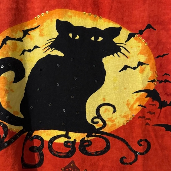 Collections Etc. | Halloween Shirt with Black Cat & Sequins Vintage Size XXL - Picture 2 of 6